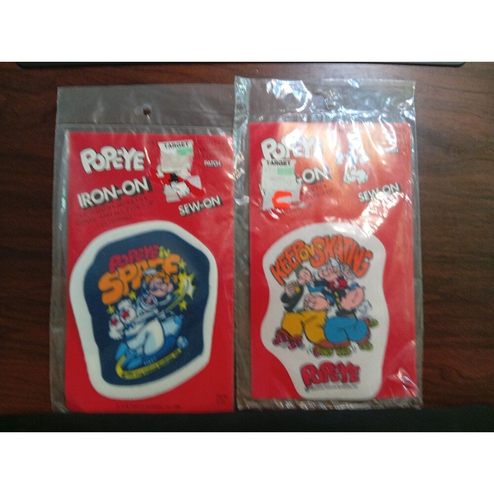 2x 1980 Popeye the Sailor Man Sew-On Felt Patches 3.5x4.5" New In Package
